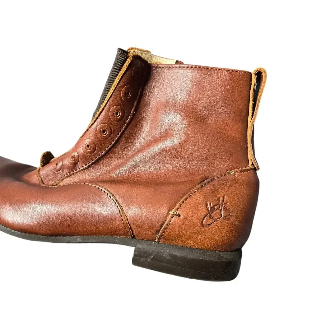 John Fluevog Conga‎ Leather Ankle Booties Cognac Brown